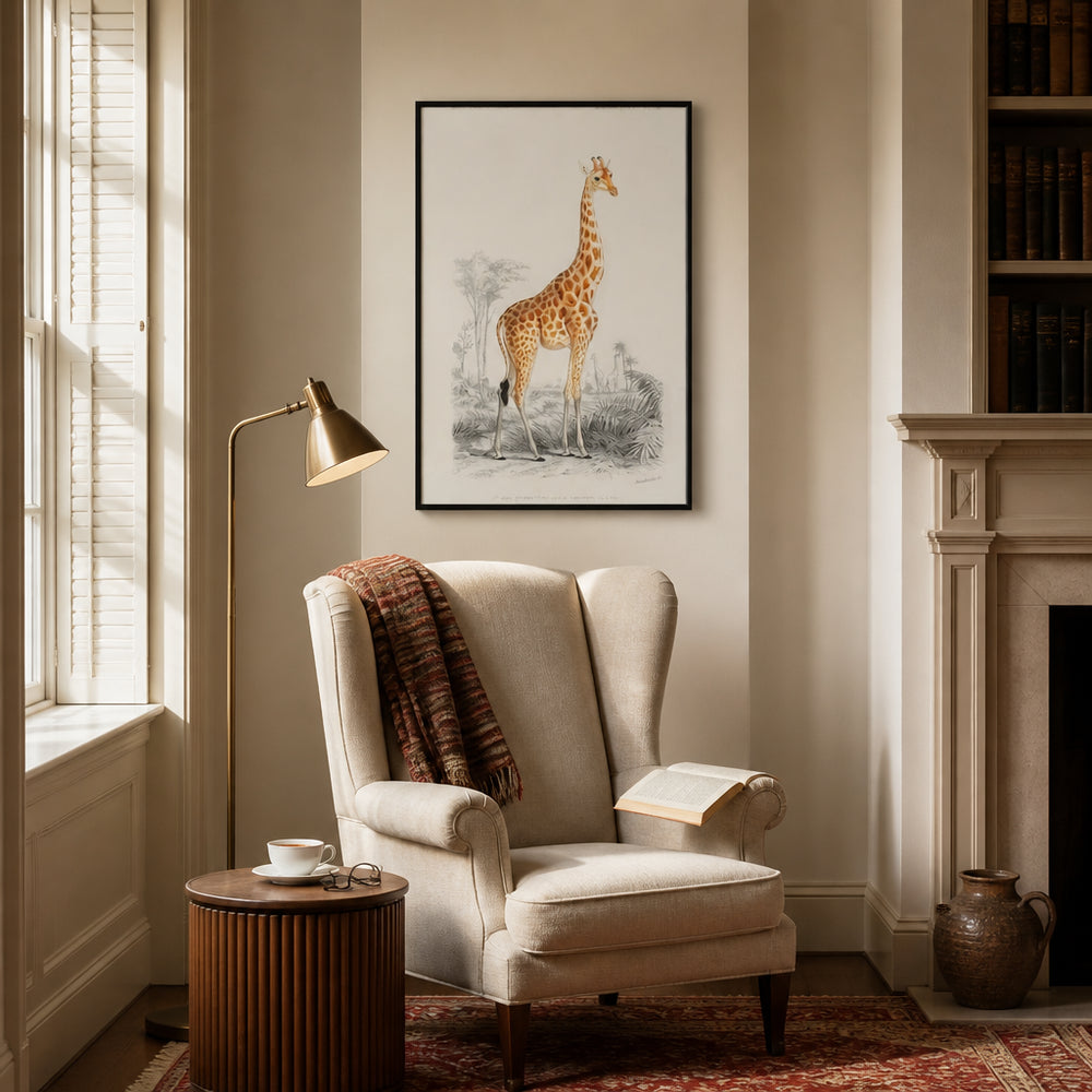 Room mockup featuring Giraffe Illustration Art Print