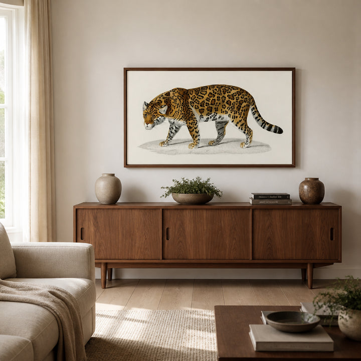 Room mockup featuring Jaguar by Charles Dessalines D Orbigny Art Print