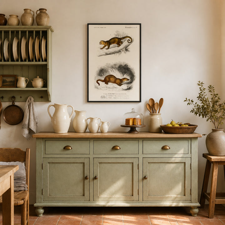 Room mockup featuring Kinkajou and Otter by Orbigny Art Print