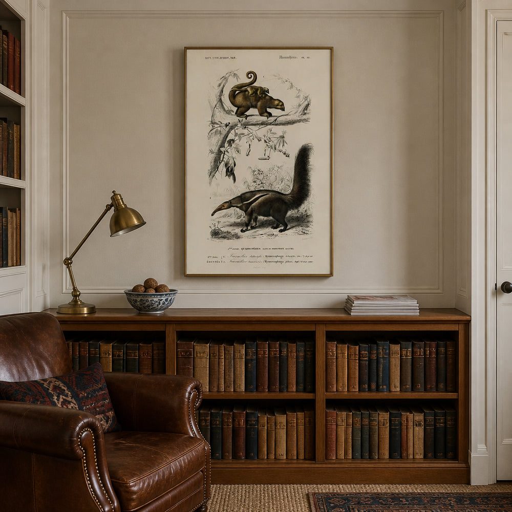 Room mockup featuring Pygmy and Giant Anteaters by Charles Dessalines Art Print