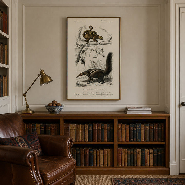 Room mockup featuring Pygmy and Giant Anteaters by Charles Dessalines Art Print