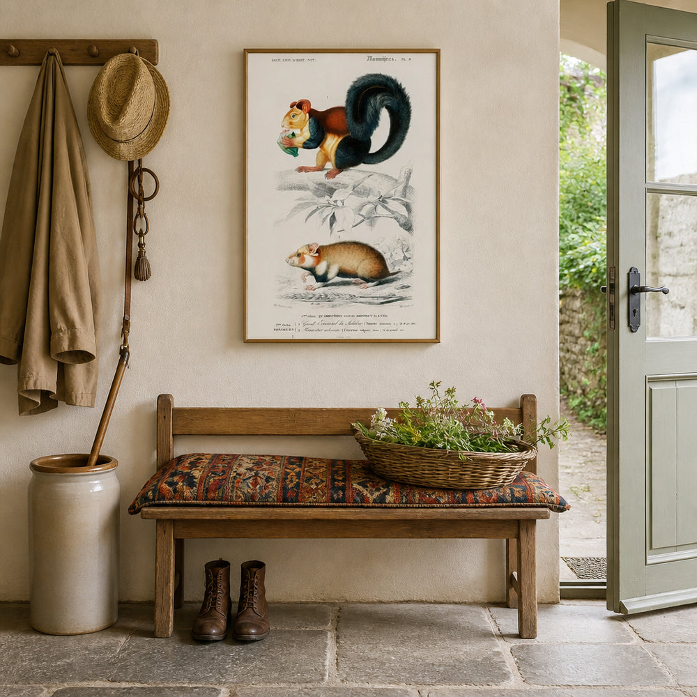 Room mockup featuring Squirrel and Hamster by Charles Dessalines D Orbigny Art Print
