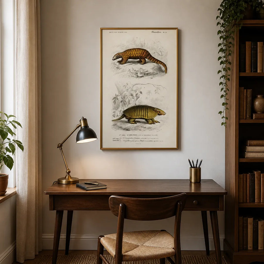 Yellow Armadillo and Pangolin by Charles Dessalines Art Print in a room setting