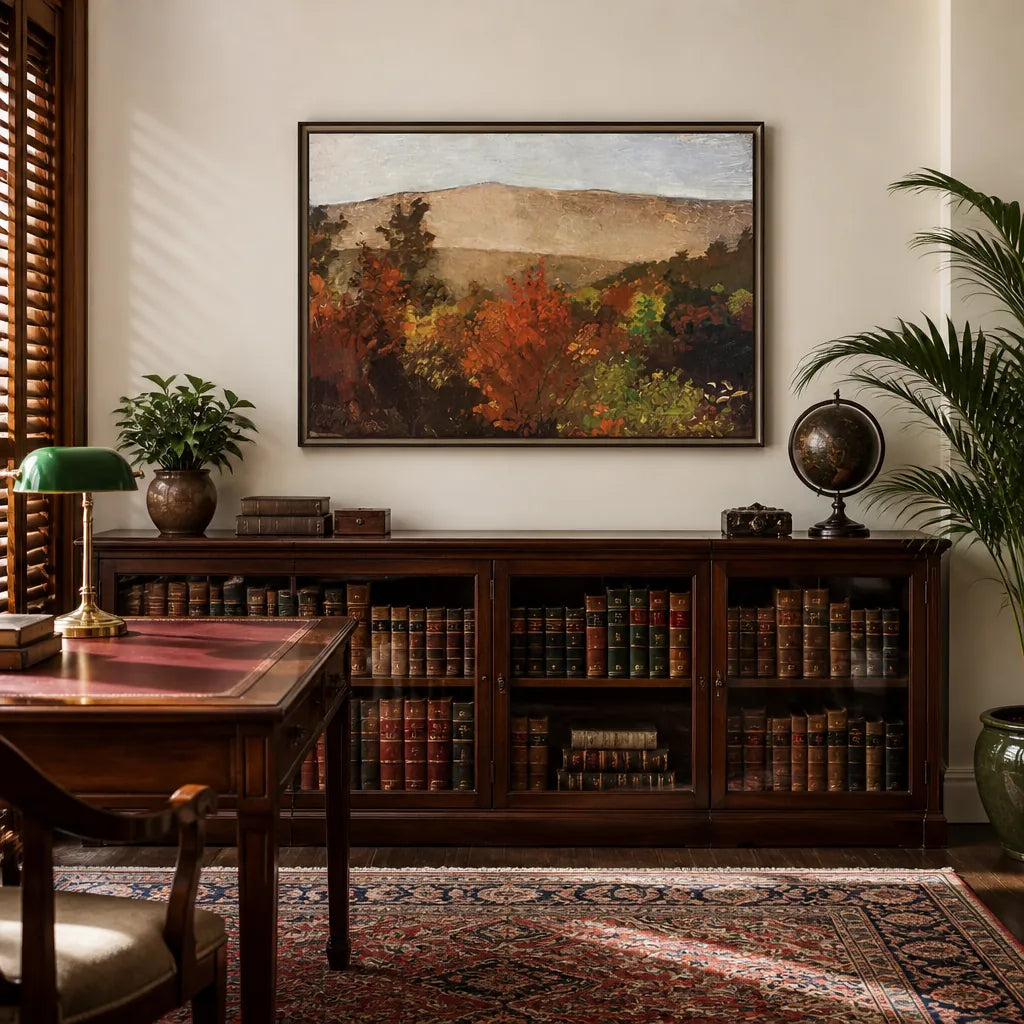 Room mockup featuring Autumn Treetops by Winslow Homer Art Print