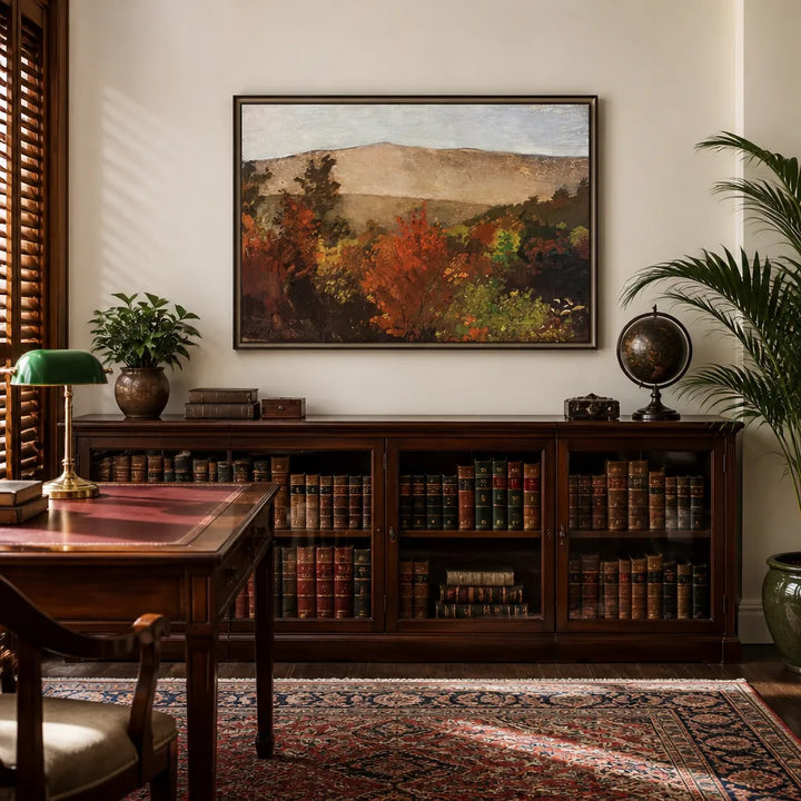 Room mockup featuring Autumn Treetops by Winslow Homer Art Print