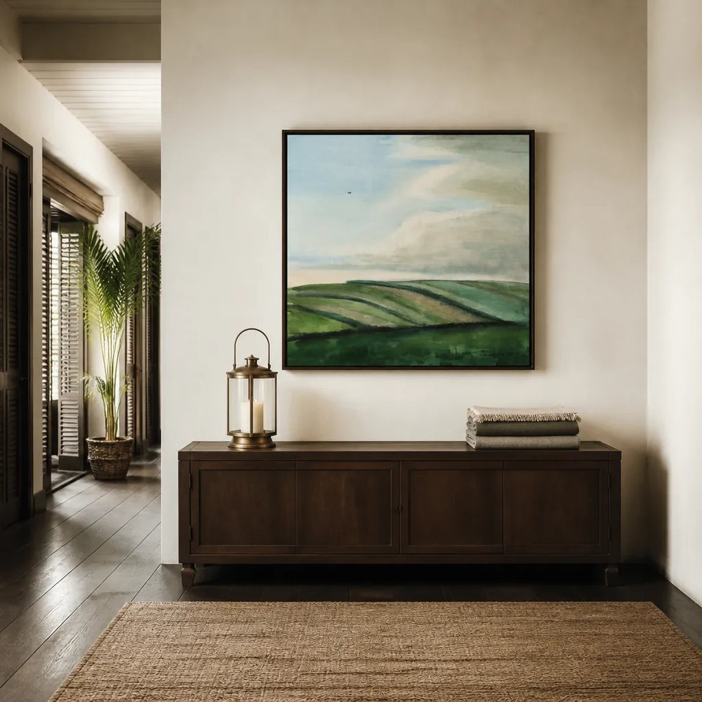 Room mockup featuring Fields by Julius Schubert Art Print