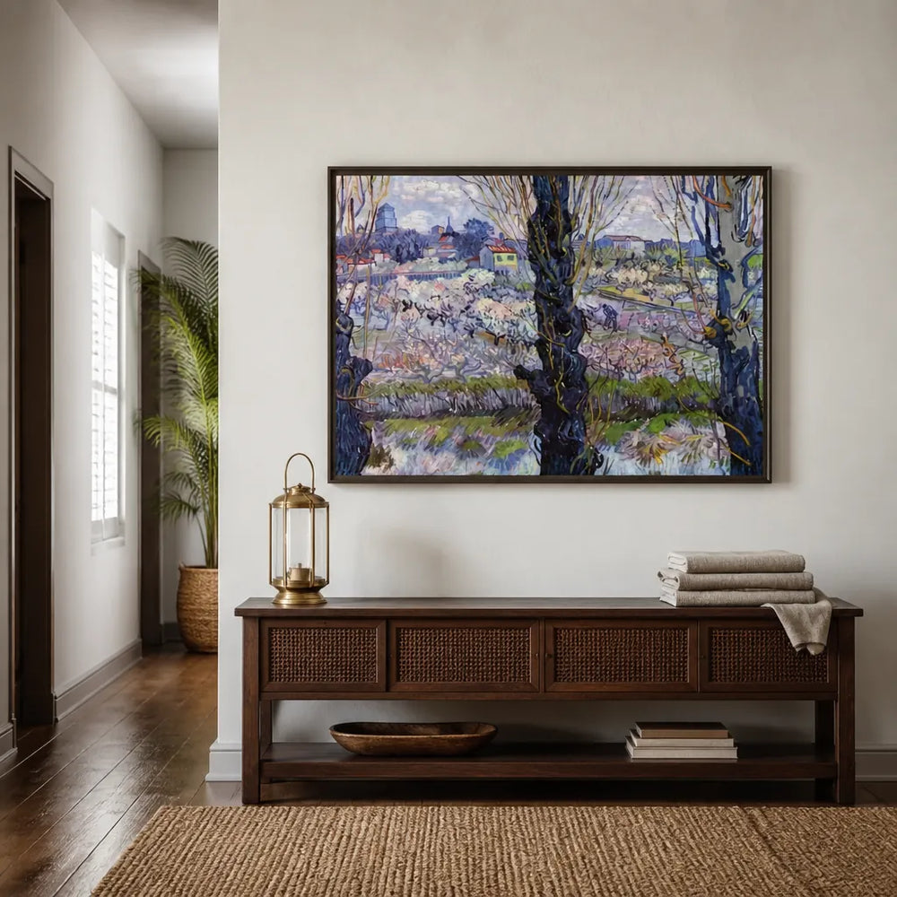 Room mockup featuring View of Arles by Vincent van Gogh Art Print