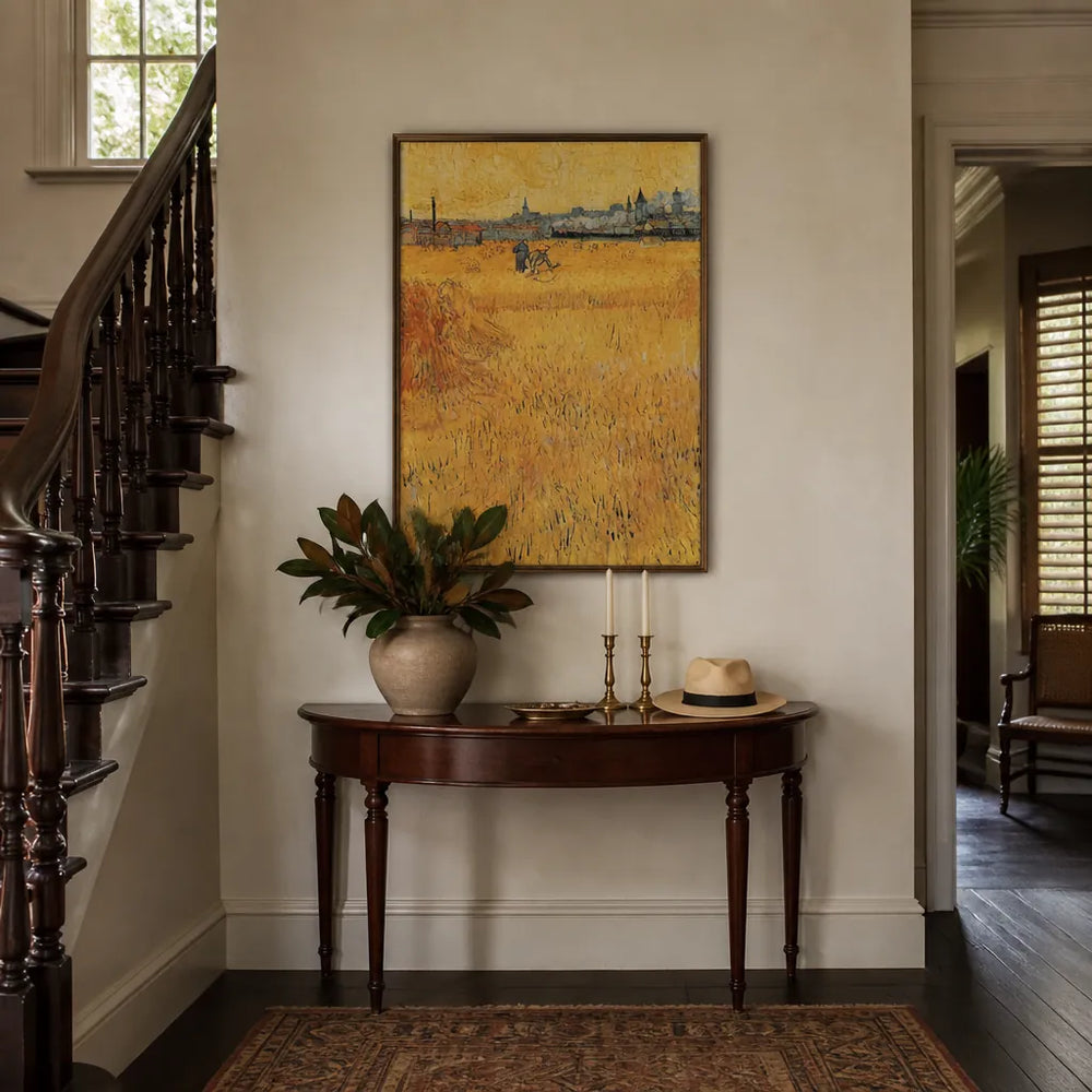 Room mockup featuring Wheat Field with Arles by Van Gogh Art Print