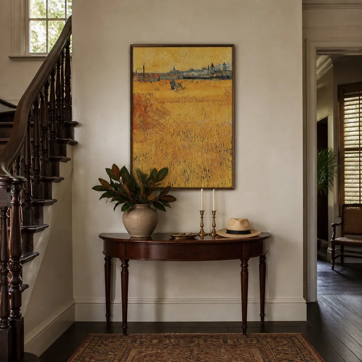 Room mockup featuring Wheat Field with Arles by Van Gogh Art Print