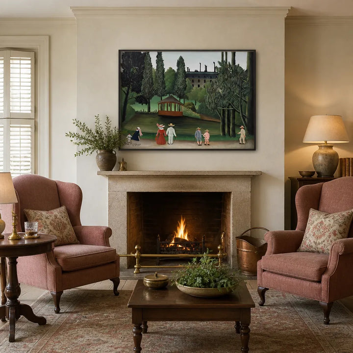 Room mockup featuring View of Montsouris Park by Henri Rousseau Art Print