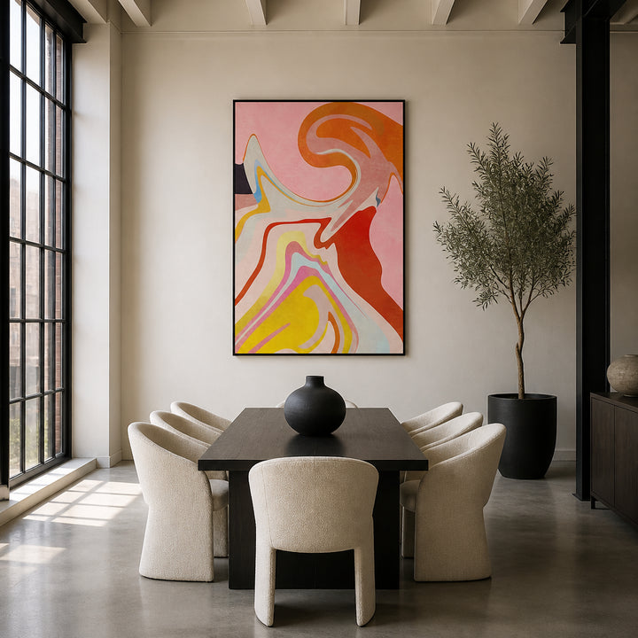 Room mockup featuring Organic Bauhaus Waved Nested Curves In Warm Hues Art Print