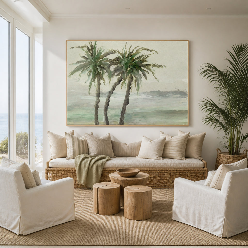 Room mockup featuring Palm Trees Seascape Art Print