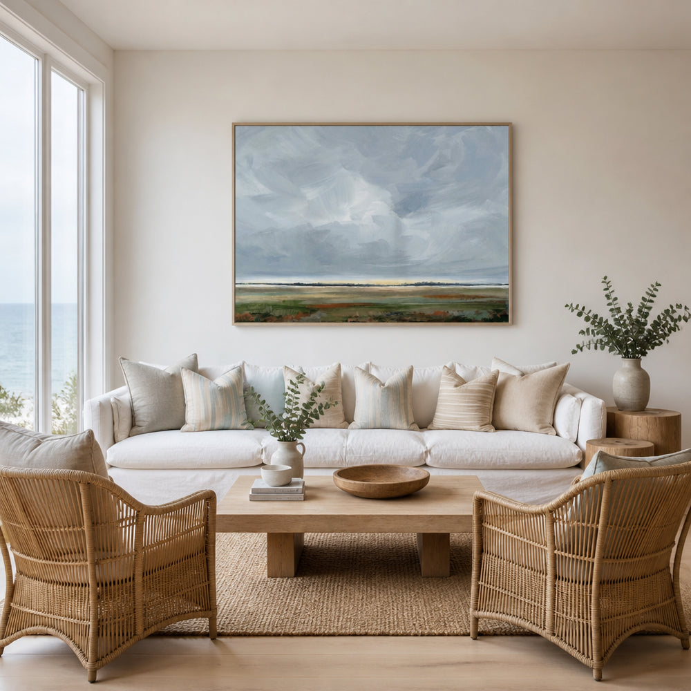 Room mockup featuring Stormy Horizon Serenity Art Print