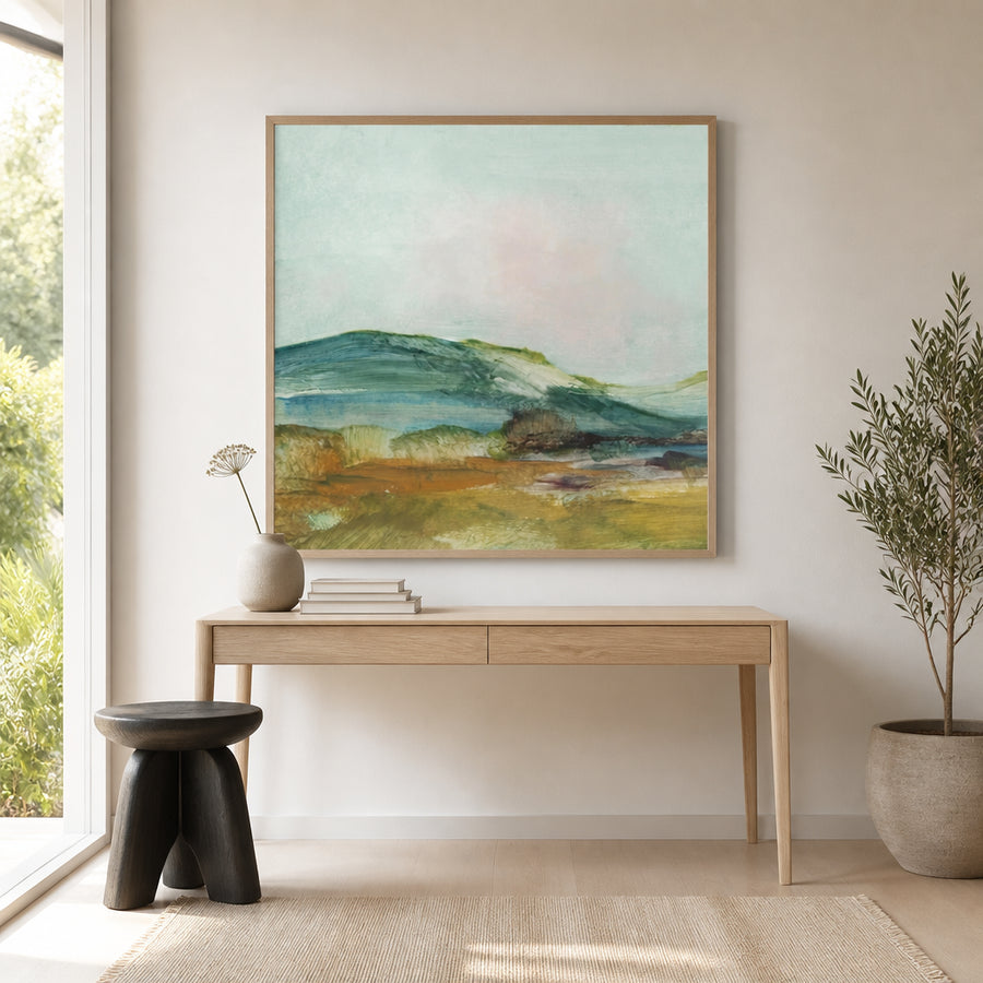 Tranquil Jade Landscape Art Print in a room setting