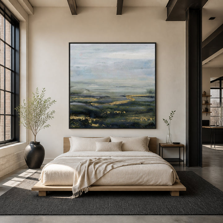Room mockup featuring Misty Horizon Serenity Art Print
