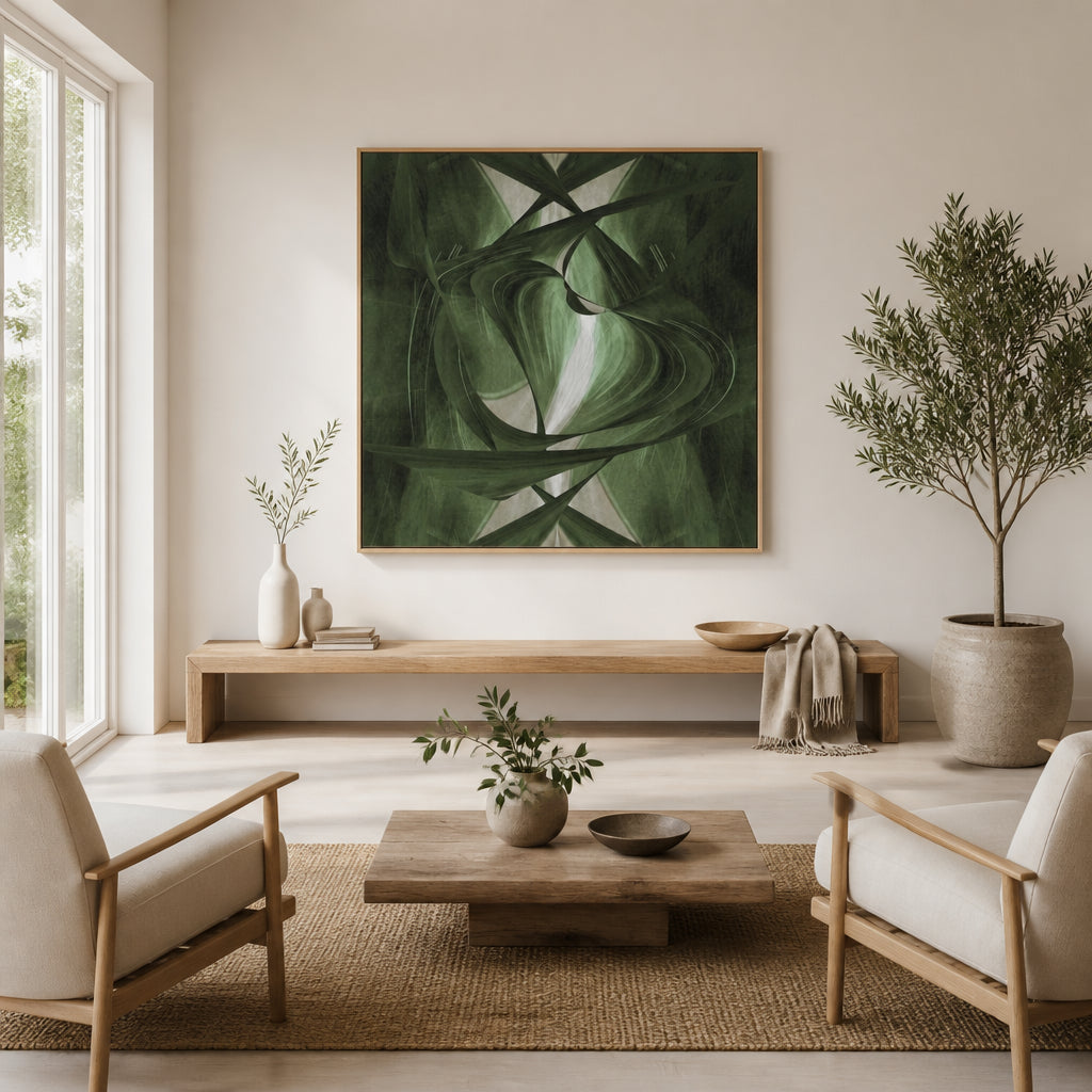 Room mockup featuring Verdant Whispers Abstract Art Print