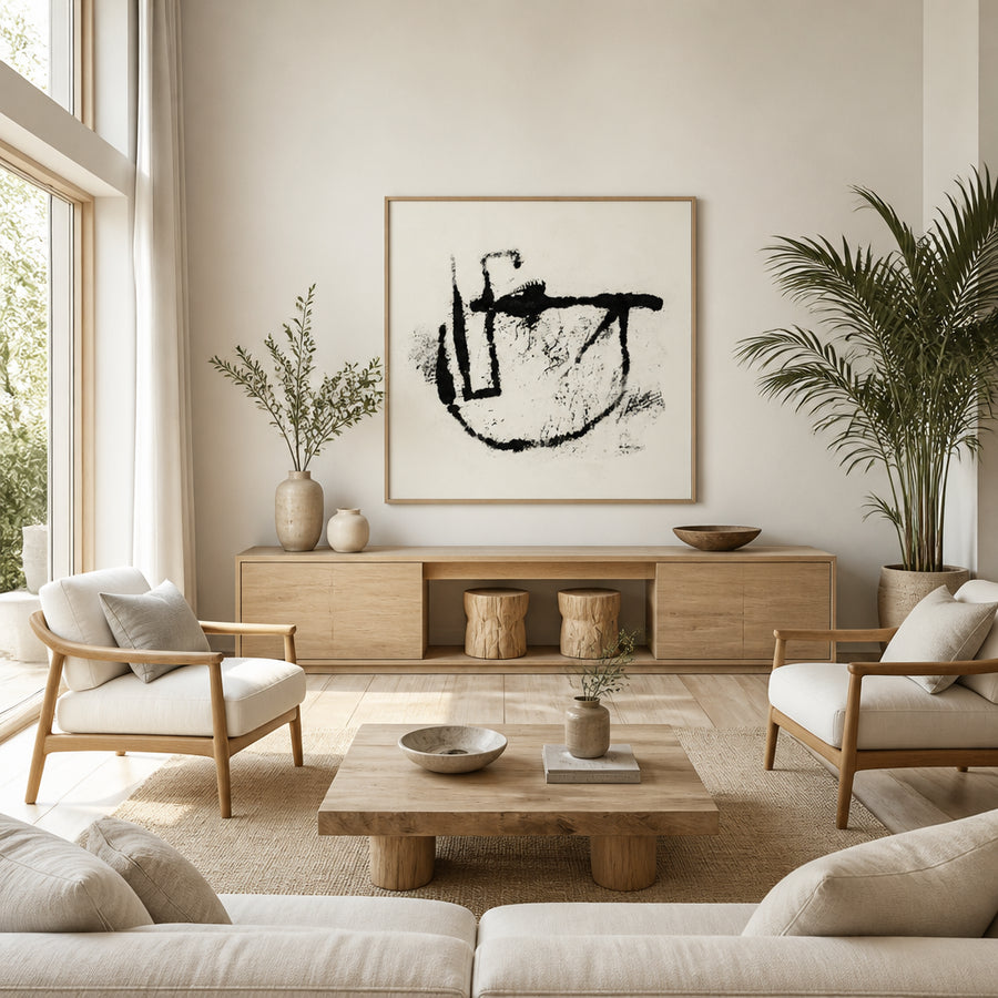 Monochrome Abstract Gesture 1 Art Print in a room setting