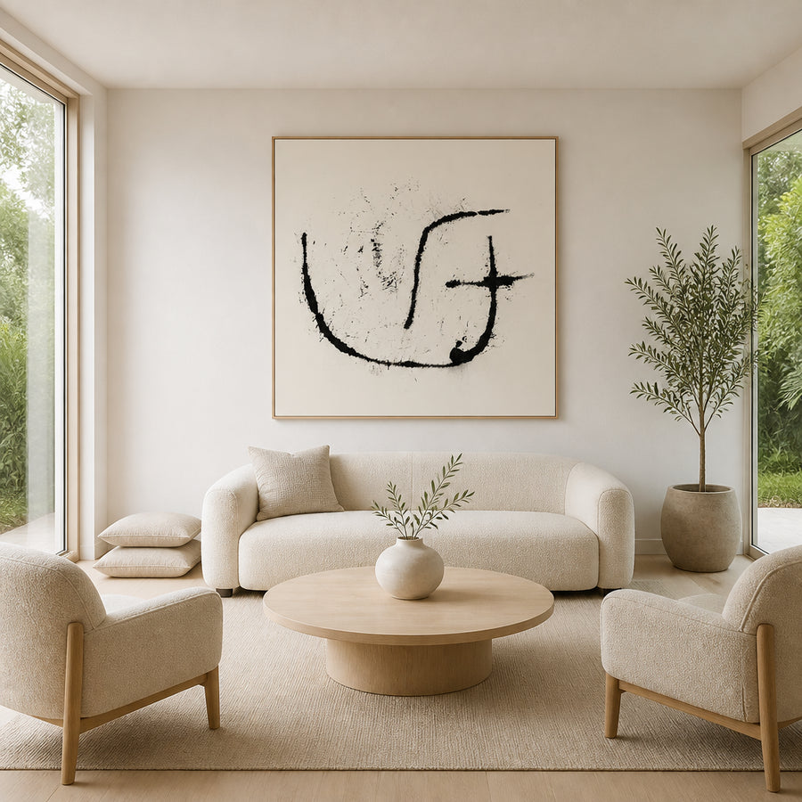 Monochrome Abstract Gesture 2 Art Print in a room setting