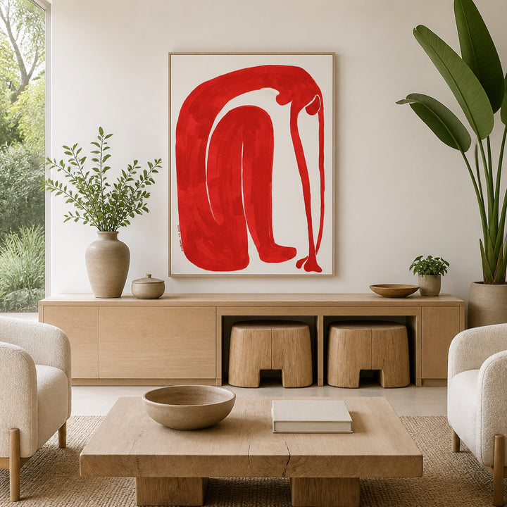 Room mockup featuring Crimson Contemplation Abstract Art Print