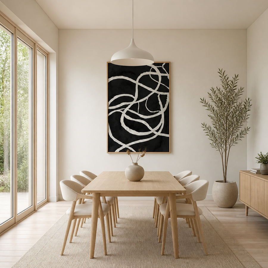 Monochrome Fluidity Chaos Art Print in a room setting