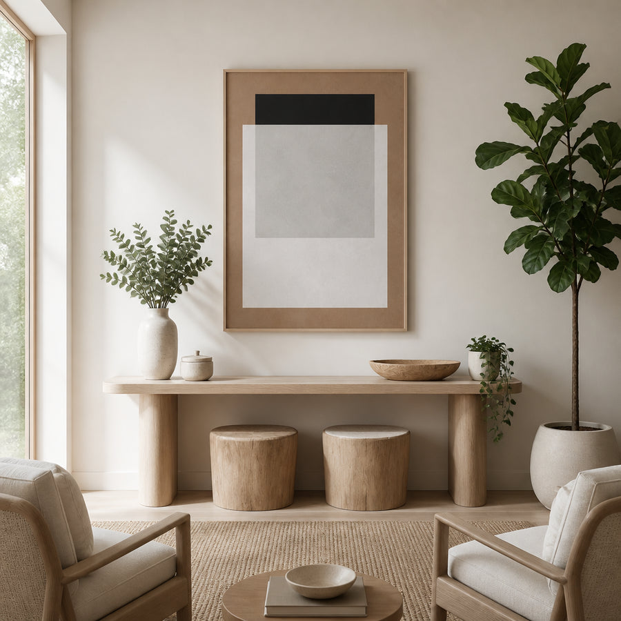 Muted Geometric Harmony Art Print in a room setting