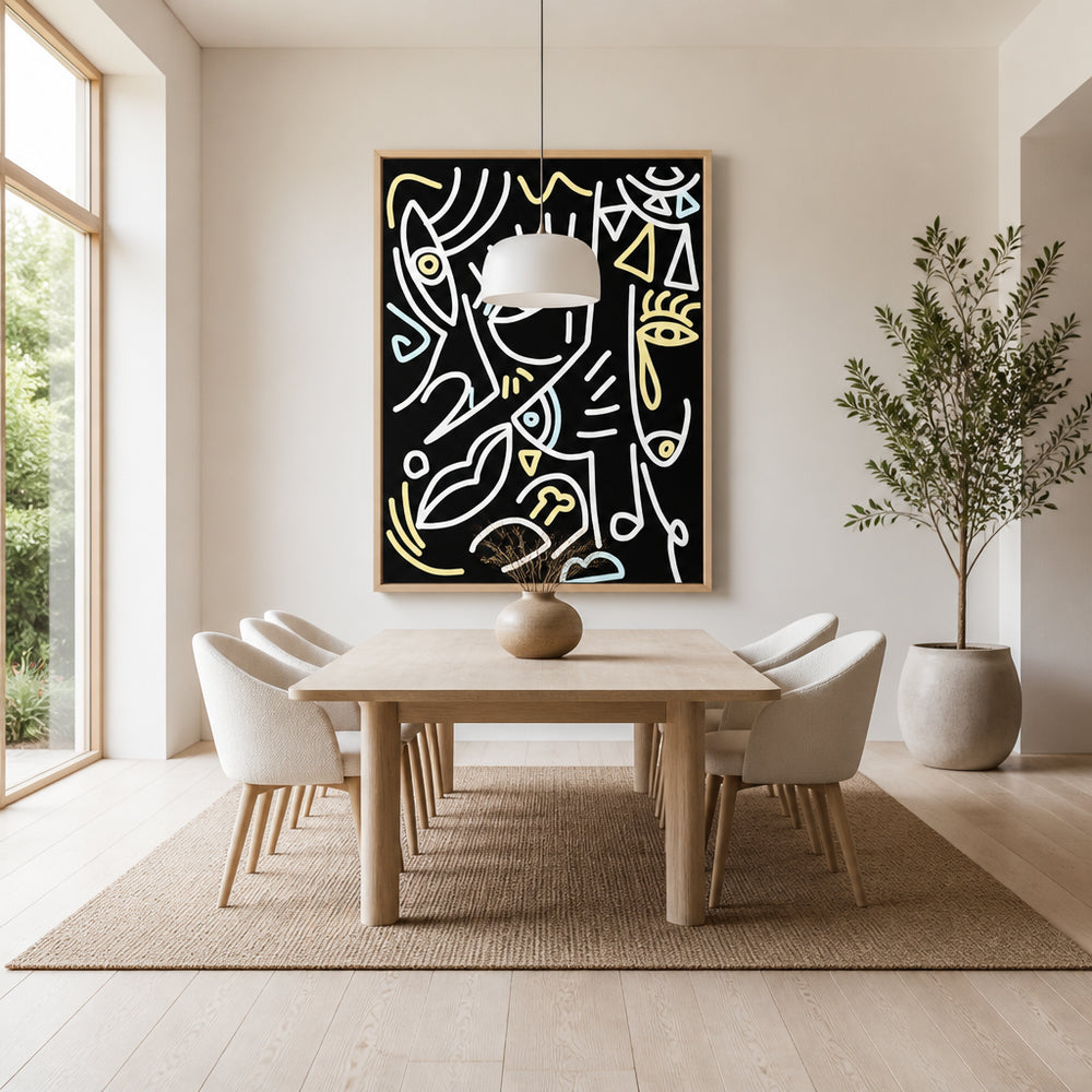 Room mockup featuring Geometric Midnight Whimsy Art Print