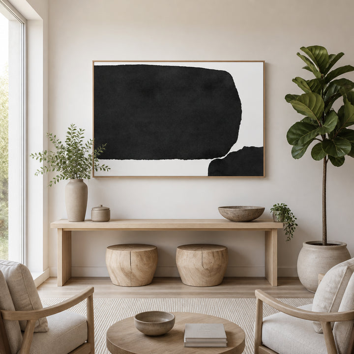 Room mockup featuring Obsidian Serenity Minimalist Art Print