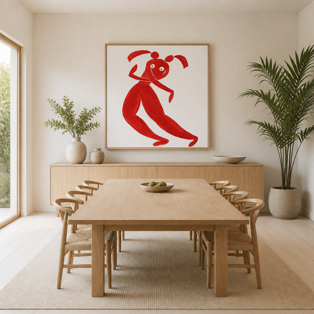 Scarlet Dance Whimsy Art Print shown in a styled room