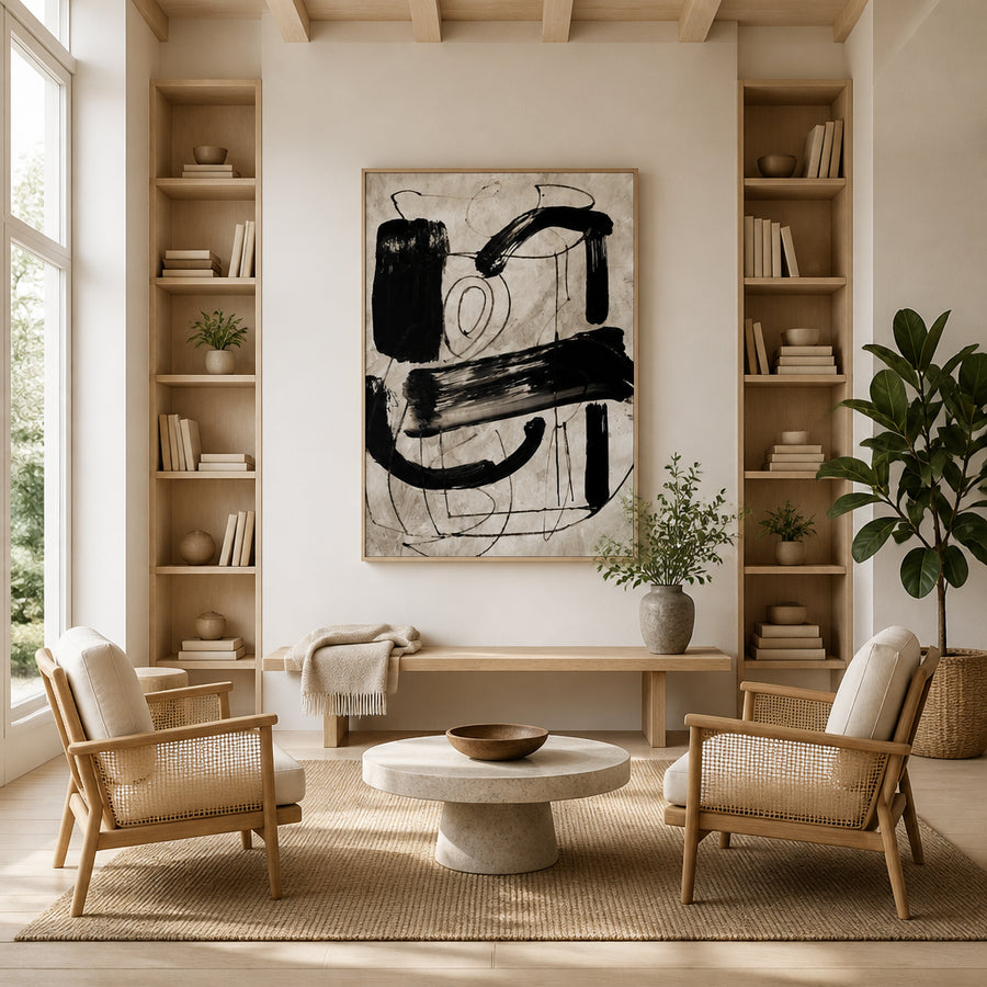 Grayscale Gesture Harmony Art Print in a room setting