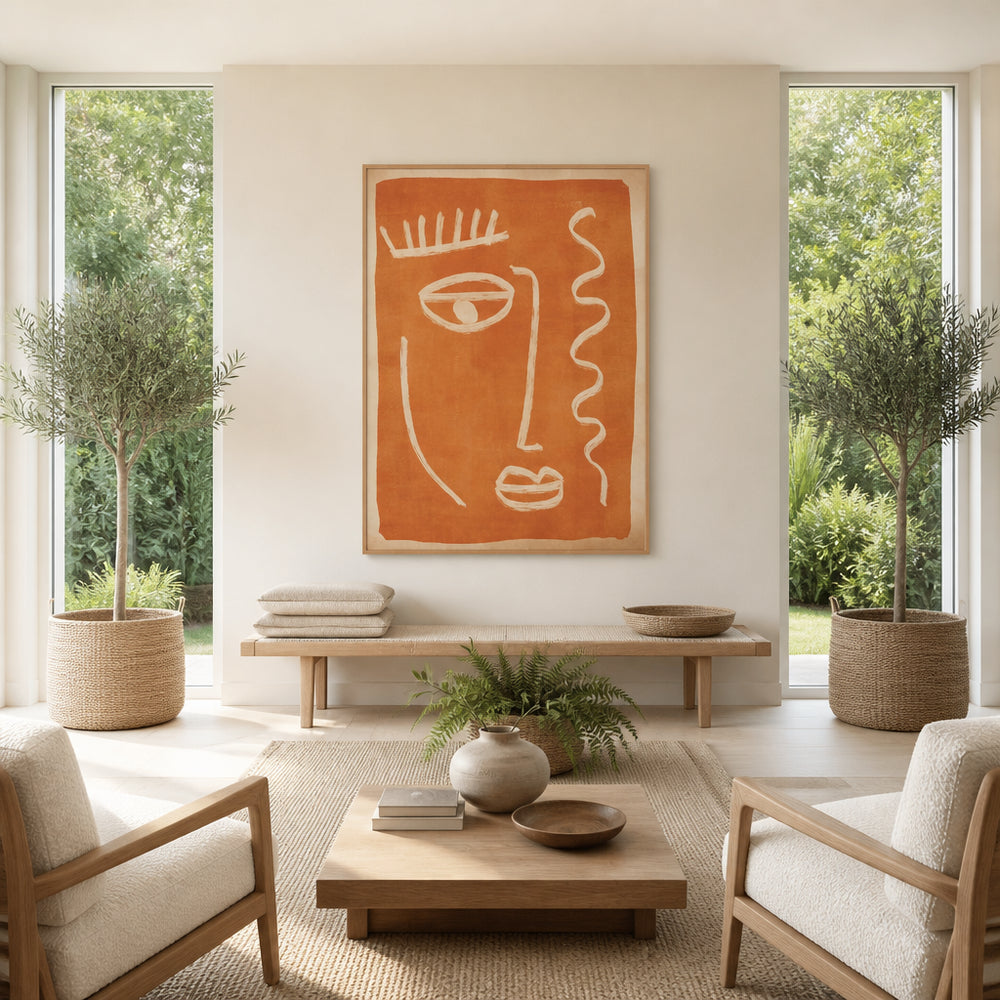 Room mockup featuring Terracotta Whimsy Face Art Print