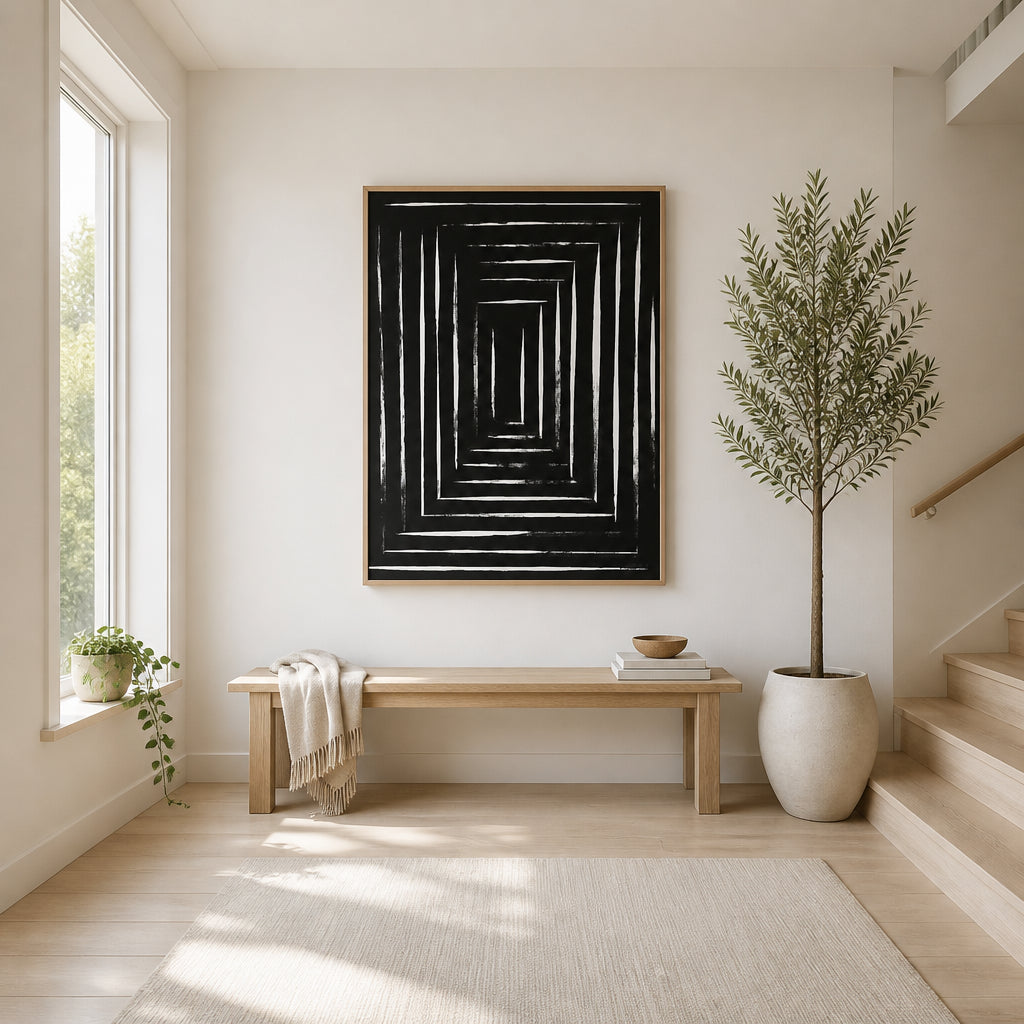 Room mockup featuring Monochrome Geometric Echo Art Print