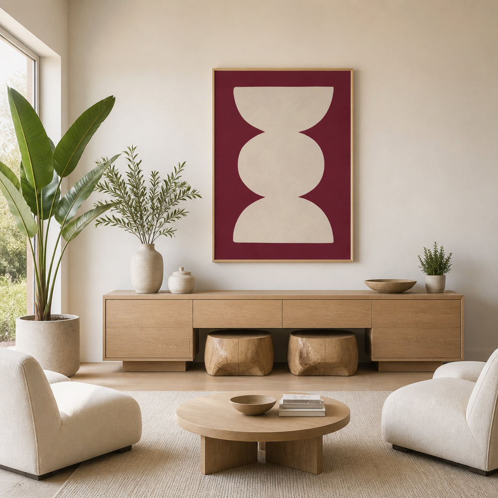 Room mockup featuring Crimson Elegance Geometric Art Print
