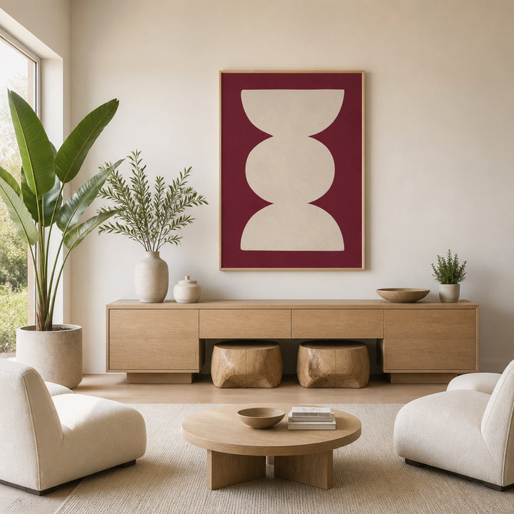 Room mockup featuring Crimson Elegance Geometric Art Print