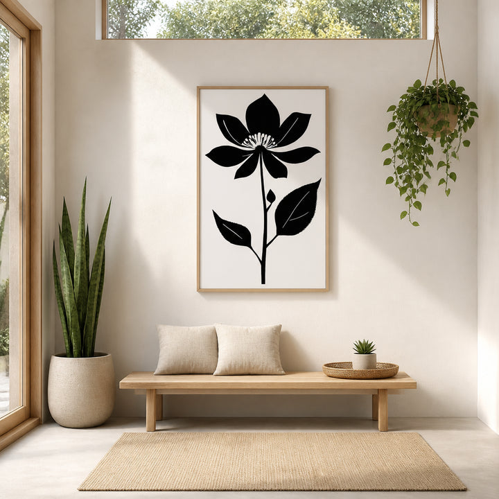 Room mockup featuring Monochrome Midnight Blossom Art Print