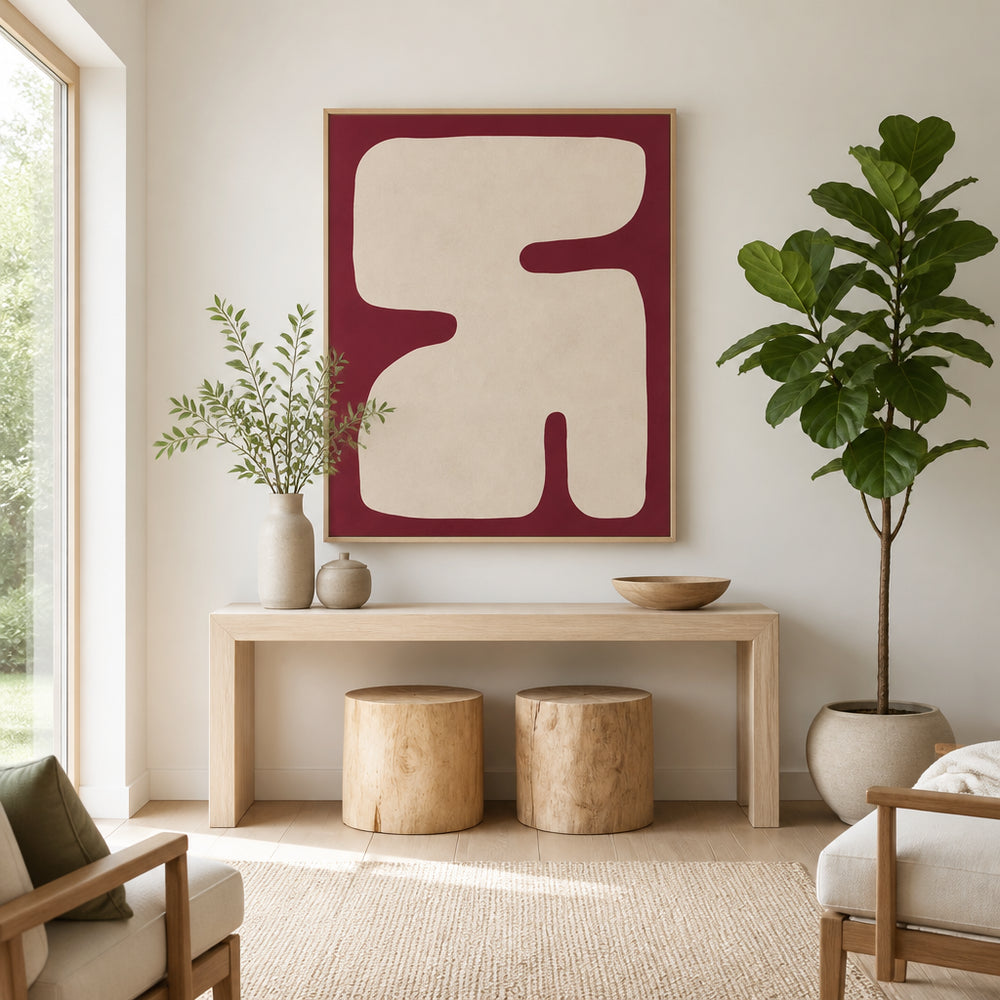 Room mockup featuring Crimson Abstract Harmony Art Print