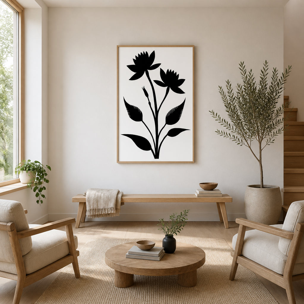Room mockup featuring Midnight Blossom Silhouette Art Print