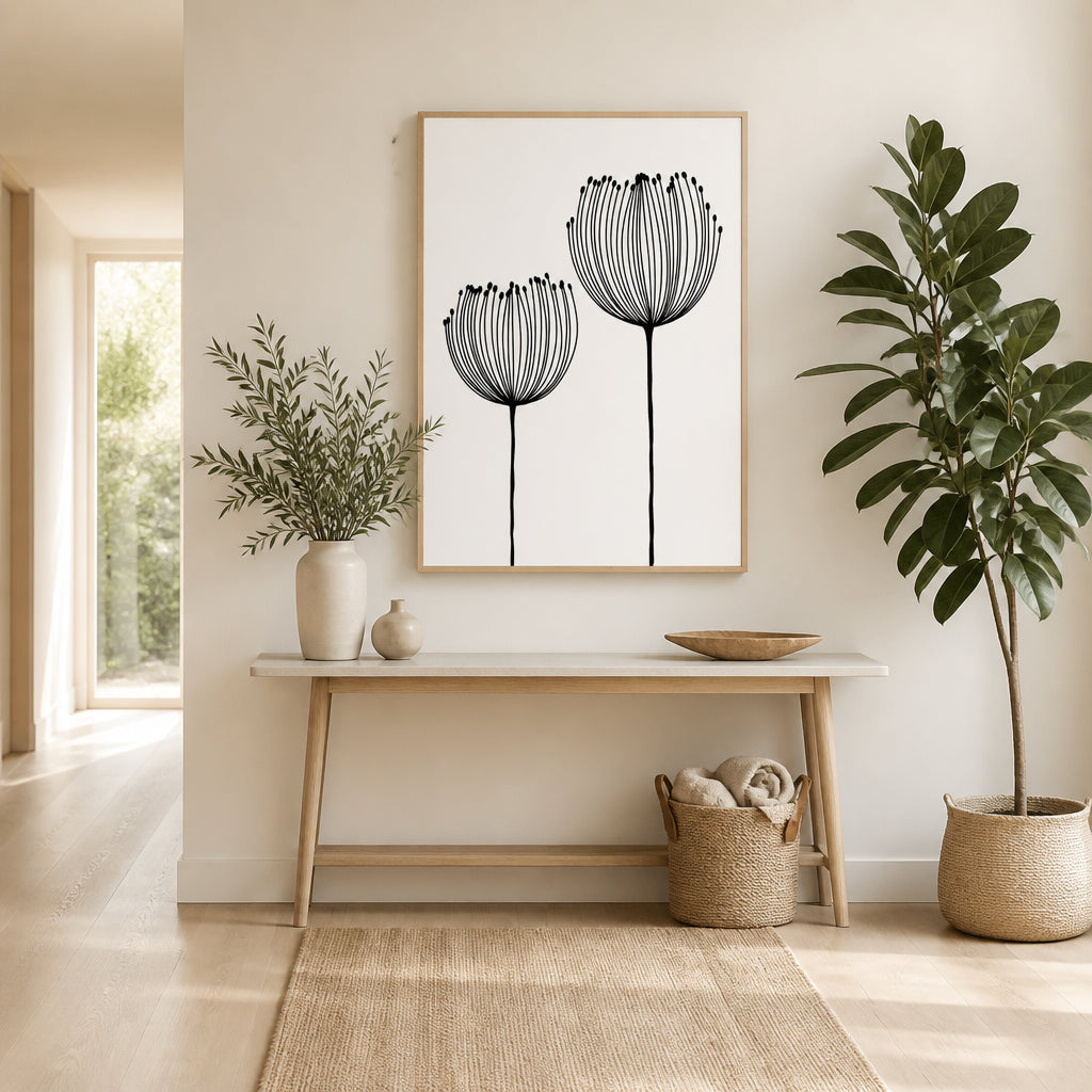 Room mockup featuring Elegant Monochrome Botanical Art Print