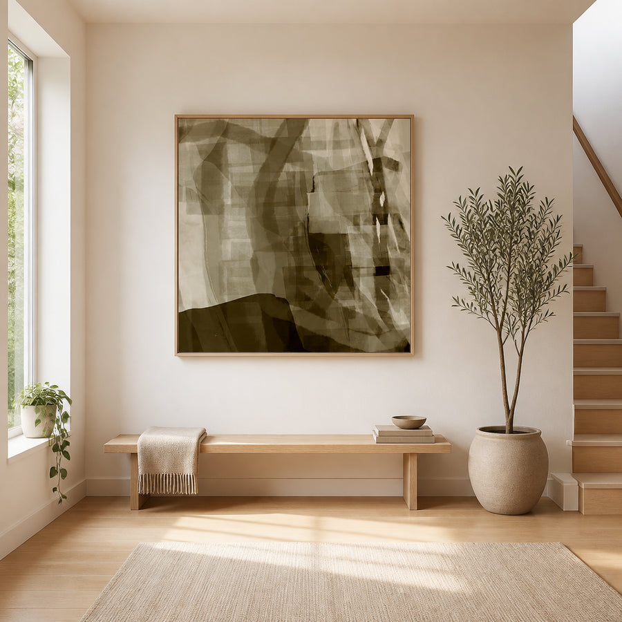 Taupe Veil Abstraction Art Print in a room setting