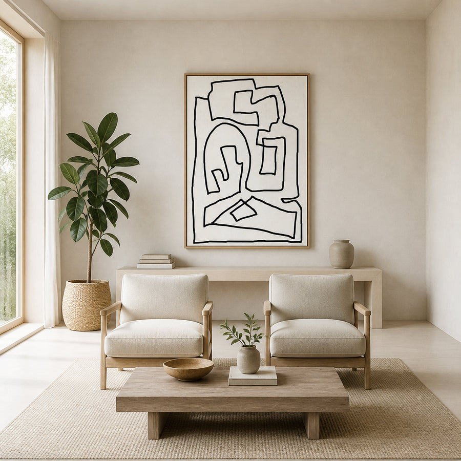 Monochrome Labyrinth Essence Art Print in a room setting
