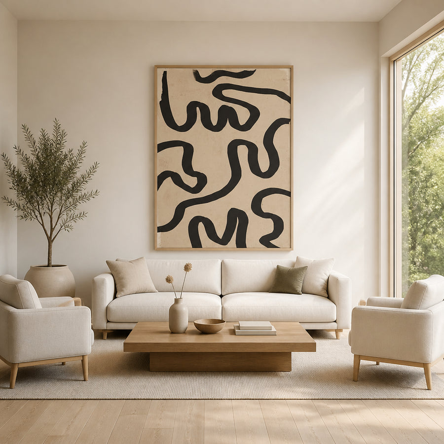 Sepia Noir Flow Art Print in a room setting