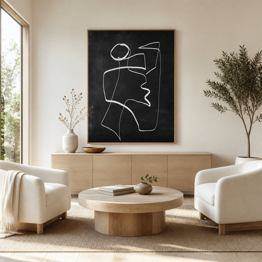 Monochrome Geometric Whimsy Art Print in a room setting