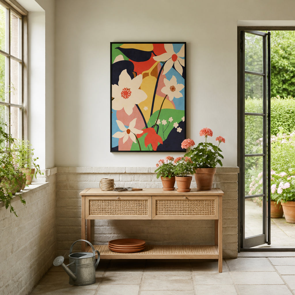 Room mockup featuring Vibrant Blossom Harmony Art Print