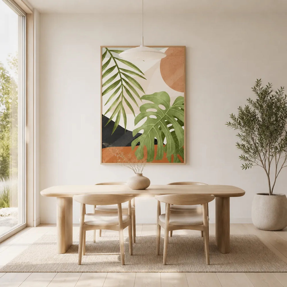 Room mockup featuring Terracotta Oasis Leaf Dance Art Print