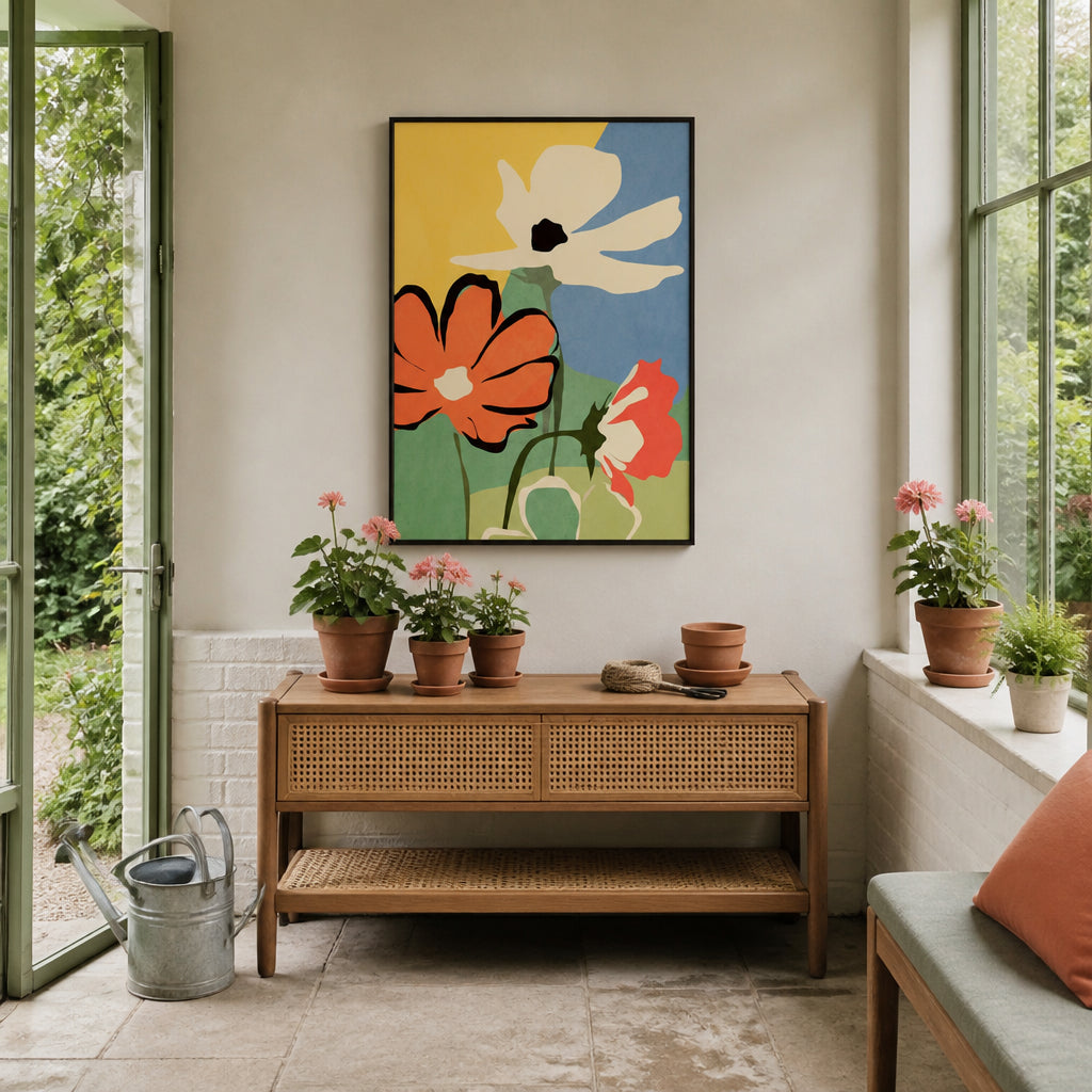 Room mockup featuring Vivid Floral Harmony Art Print