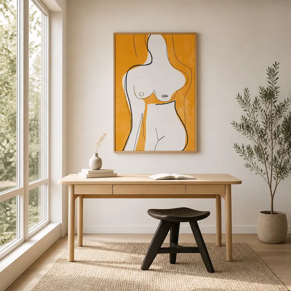 Room mockup featuring Golden Silhouette Elegance Cream Figure On Ochre Ground Art Print