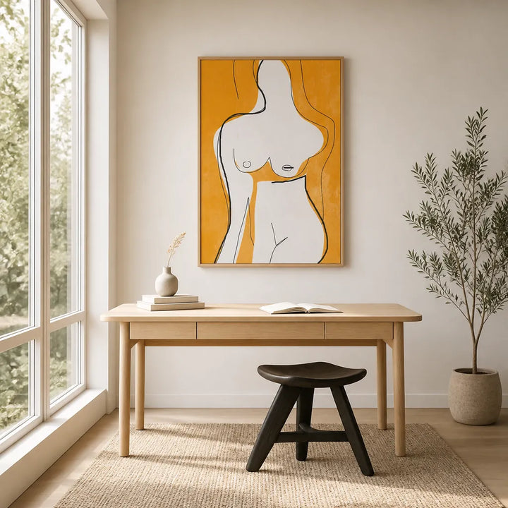 Room mockup featuring Golden Silhouette Elegance Cream Figure On Ochre Ground Art Print