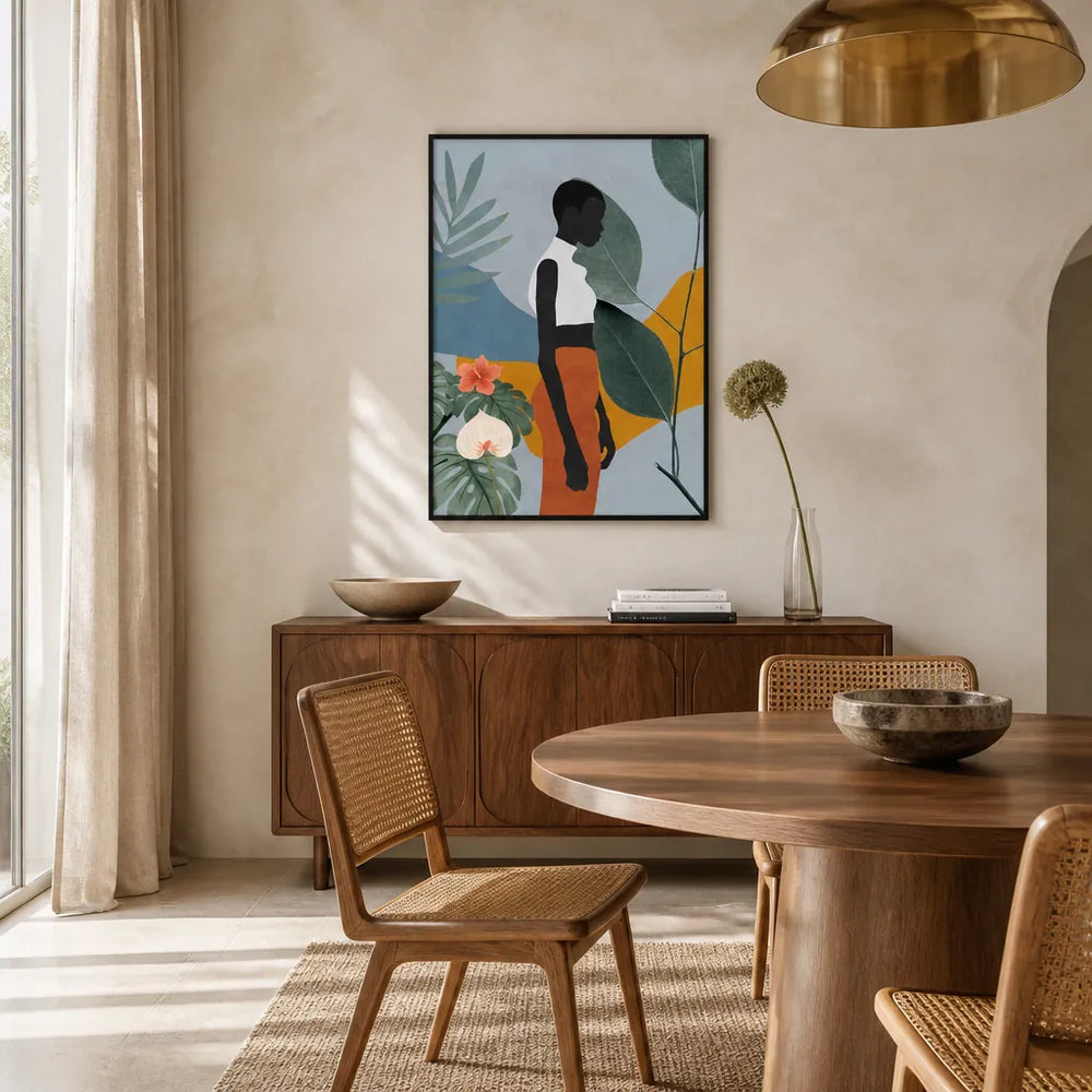Room mockup featuring Serene Tropical Silhouette Art Print