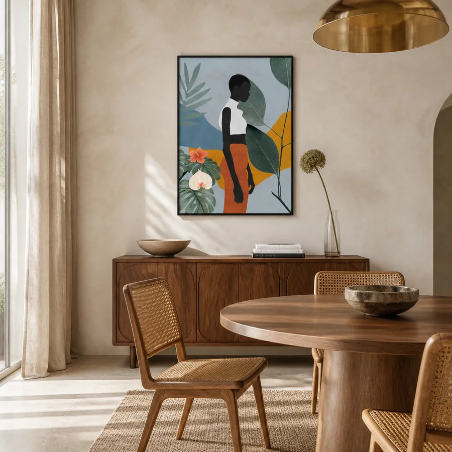 Serene Tropical Silhouette Art Print in a room setting