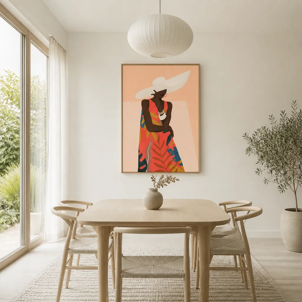 Room mockup featuring Peach Tropical Elegance Art Print