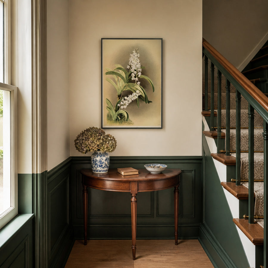 White Orchid Art Print in a room setting